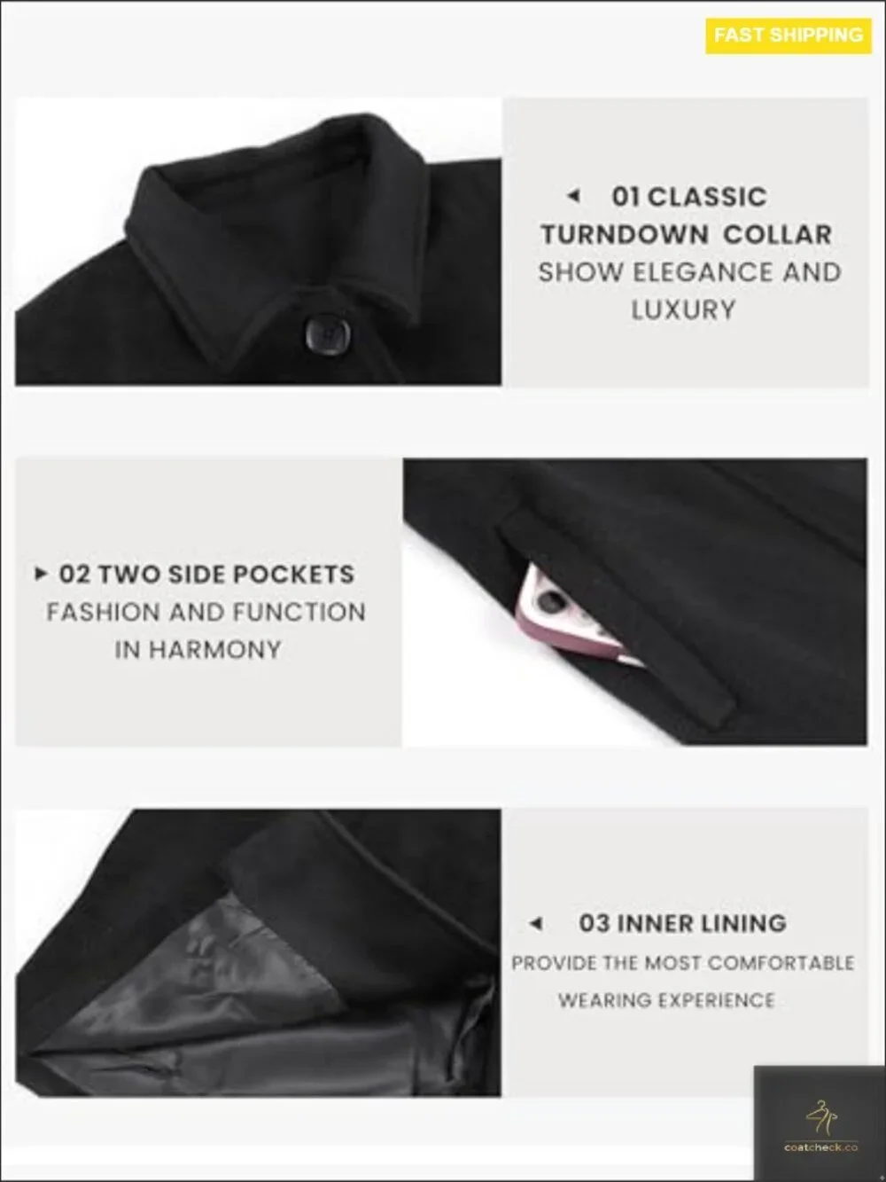 Faux Wool Single Breasted Long Trench Coat Dress Overcoat Winter Pockets